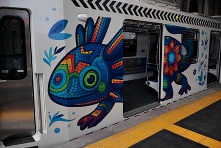 An axolotl design on the side of a train