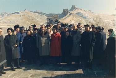President Richard Nixon touring the Great Wall of China with large group