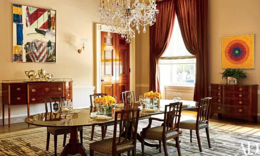 Michelle Obama redesigned the old family dining room, giving it a modern twist. The Alma Thomas artwork, right, is the first in the White House by an African-American artist.