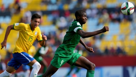 Victor Osimhen of Nigeria runs with the ball during the U-17 men’s World Cup 2015 quarter final match against Brazil in November 2015.