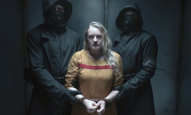 Elisabeth Moss in a scene from The Handmaid’s Tale.