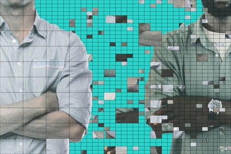 Collage of two men with squares
