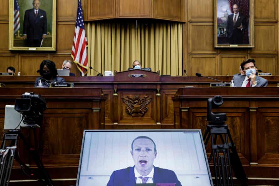 Mark Zuckerberg speaks during a hearing of the House judiciary subcommittee on antitrust, commercial and administrative law, on Capitol Hill, 29 July.