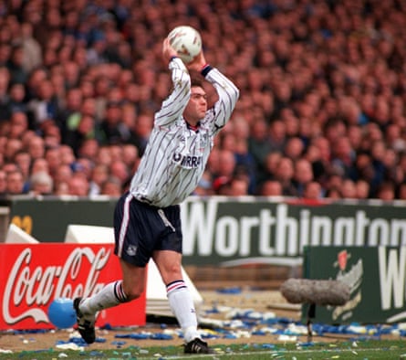 Dave Challinor gears up for a throw-in during the League Cup final between Leicester and Tranmere Rovers on 27 February 2000 at Wembley