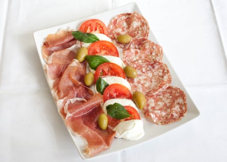 ‘Gossamer slices of prosciutto, perfectly oily pieces of salami and snowy mozzarella’: antipasto.