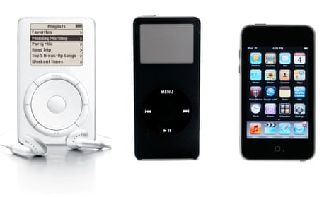 An ipod, iPod Nano, and iPod Touch.