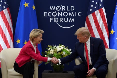 US President Donald Trump shakes hands with European Commission President Ursula von der Leyen