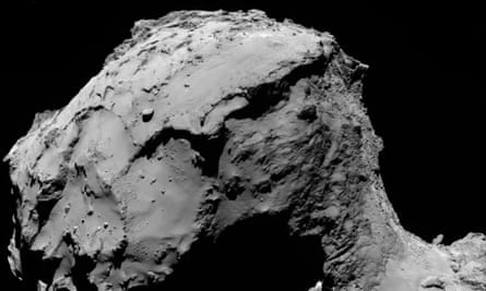 Rosetta’s Osiris wide-angle camera captured this image of Comet 67P/Churyumov-Gerasimenko from about 15.5 km above the surface