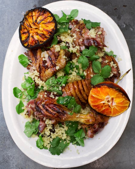 Duck and cover: roast duck salad with couscous.