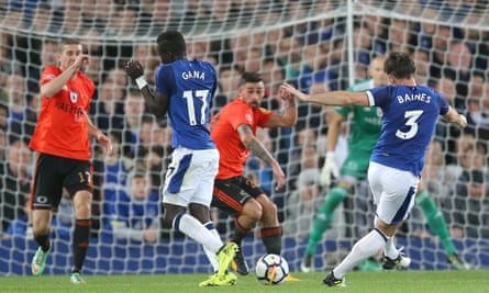 Leighton Baines scores the winning goal after 65 minutes of the match at Goodison Park.