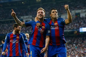 And celebrates his goal with Suarez.