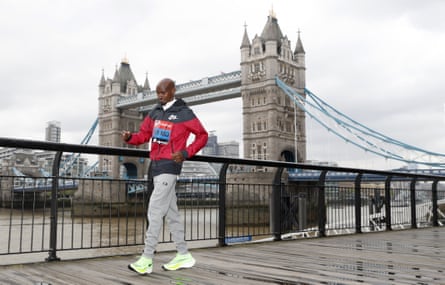 Mo Farah poses for the media during a photo call for the London Marathon on Wednesday.