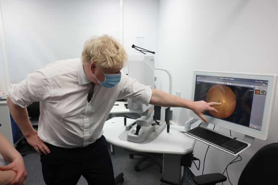 Boris Johnson visiting the Finchley Memorial hospital in north London this morning.