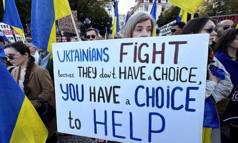 Anti-war demonstrators gather at Rossio Square (Dom Pedro IV Square) in Lisbon, Portugal, ahead of the third anniversary of the Russia-Ukraine war, on 23 February, 2025.