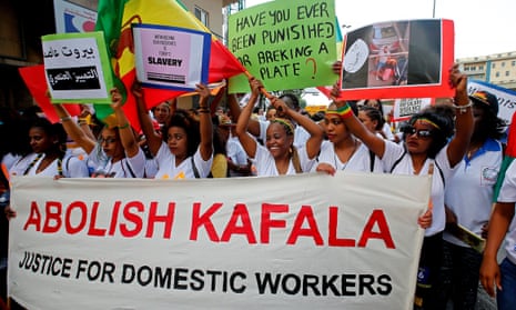 Migrant domestic workers demonstrate in Beirut to protest against abuse