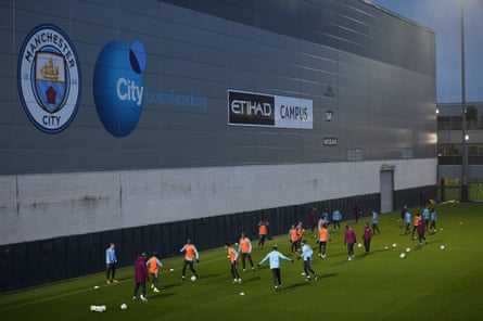 Manchester City players in training session at the City Football Academy in Manchester.