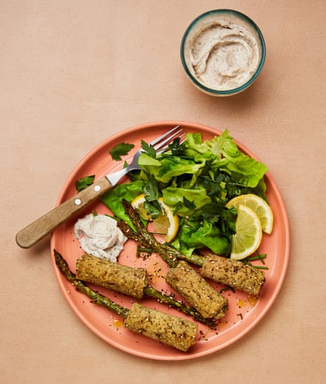 Stosie Madi’s crisp asparagus wraps with za’atar dip.