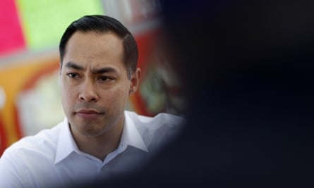 The former housing and urban development secretary Julián Castro visits with people at a taco truck in North Las Vegas, Nevada.