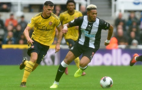 Granit Xhaka pursues Joelinton during Arsenal’s 1-0 win against Newcastle in August.