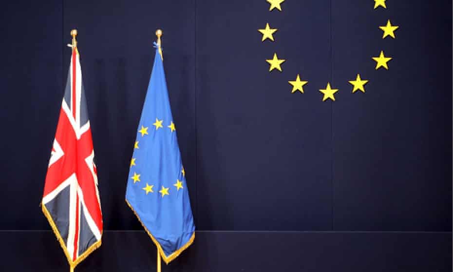 The British flag alongside the EU's