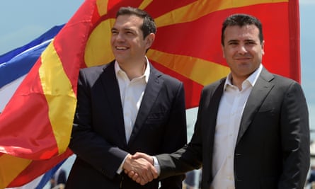 Alexis Tsipras (left) and Zoran Zaev in June