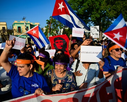 Women demonstrate against the sanctions imposed by the United States on Cuba in Havana on 7 April 2026.