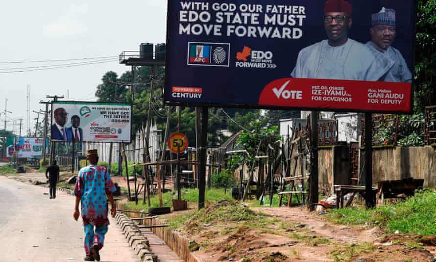 Edo state election campaign posters in Benin City in September 2020.