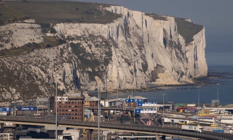 A lorry drives in to Dover port.
