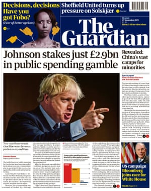 Guardian front page, Monday 25 November 2019