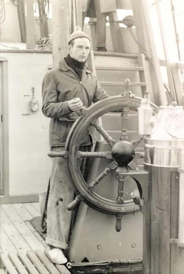 Peter Padfield at the wheel of Mayflower II in 1957