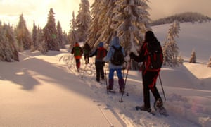 Romania - five people snowshoeing