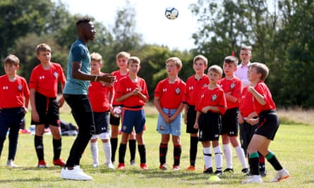 Moussa Djenepo of Southampton during a Saints Foundation soccer school visit in August 2019.