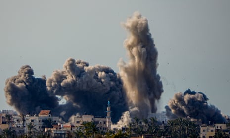 Explosions from Israeli strikes inside Gaza.