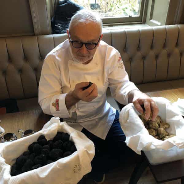 Pierre Koffmann choosing the truffles for his restaurant.