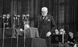 Winston Churchill addresses the Congress of Europe in The Hague in 1948 where closer European union was discussed.