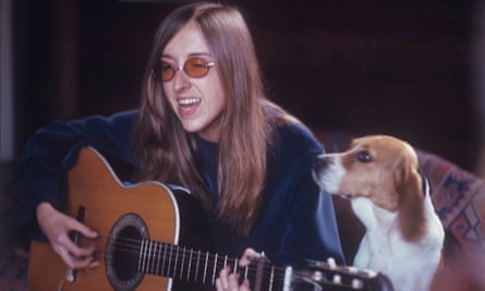 Judee Sill with guitar and dog, 5 February 1971.