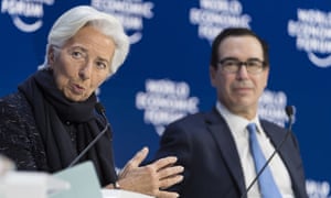 Christine Lagarde, president of the European Central Bank, and Steve Mnuchin, secretary of the US Treasury in Davos.
