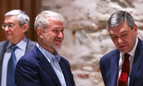 Russian billionaire Roman Abramovich (middle) attends the peace talks between delegations from Russia and Ukraine in Istanbul, Turkey.