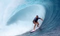 Vahine Fierro surfs a huge barrel at Teahupo’o