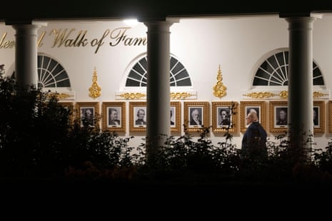 White House communications director Steven Cheung walked along the Presidential Walk of Fame on the colonnade of the White House on Sunday.