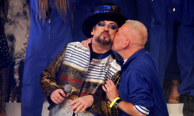 Boy George sang a cover of Amy Winehouse’s Back to Black during Gaultier’s show.