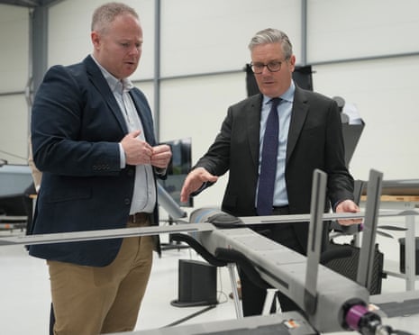 Keir Starmer looks at a drone that is fired from a Vanta system as he visits defence contractor Stark in Swindon, 5 June 2026.