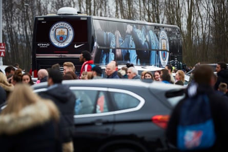 The Manchester City team coach leaving the Riverside bound for Manchester and onwards to the semi-final at Wembley.