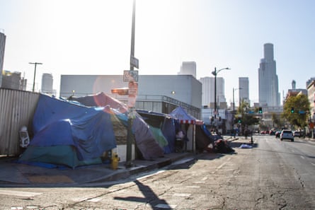Homeless tents in the Skid Row area of downtown Los Angeles.