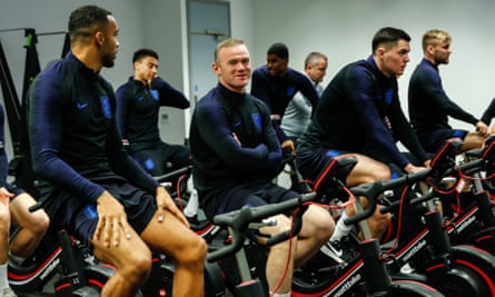 Wayne Rooney imparts some advice to Callum Wilson, the newest member of the England strike force.