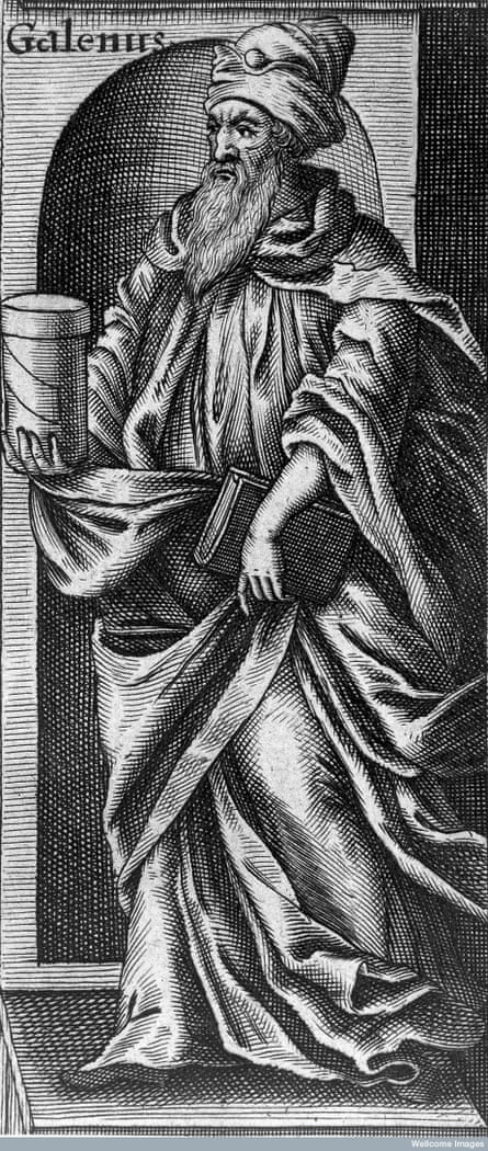 etching of a man in robes holding a book and a cylinder