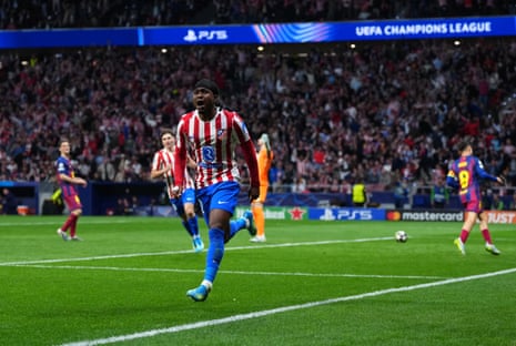 Ademola Lookman of Atletico Madrid celebrates scoring his team's first goal.