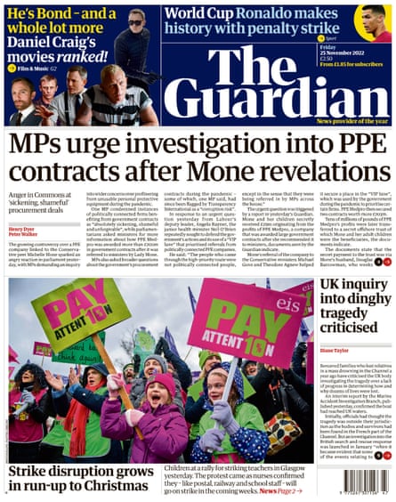 Guardian front page, 25 November 2022