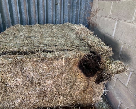 A burn mark through the hay bale.