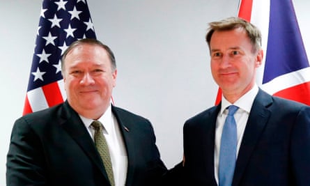 Mike Pompeo meets Jeremy Hunt at the European council in Brussels.